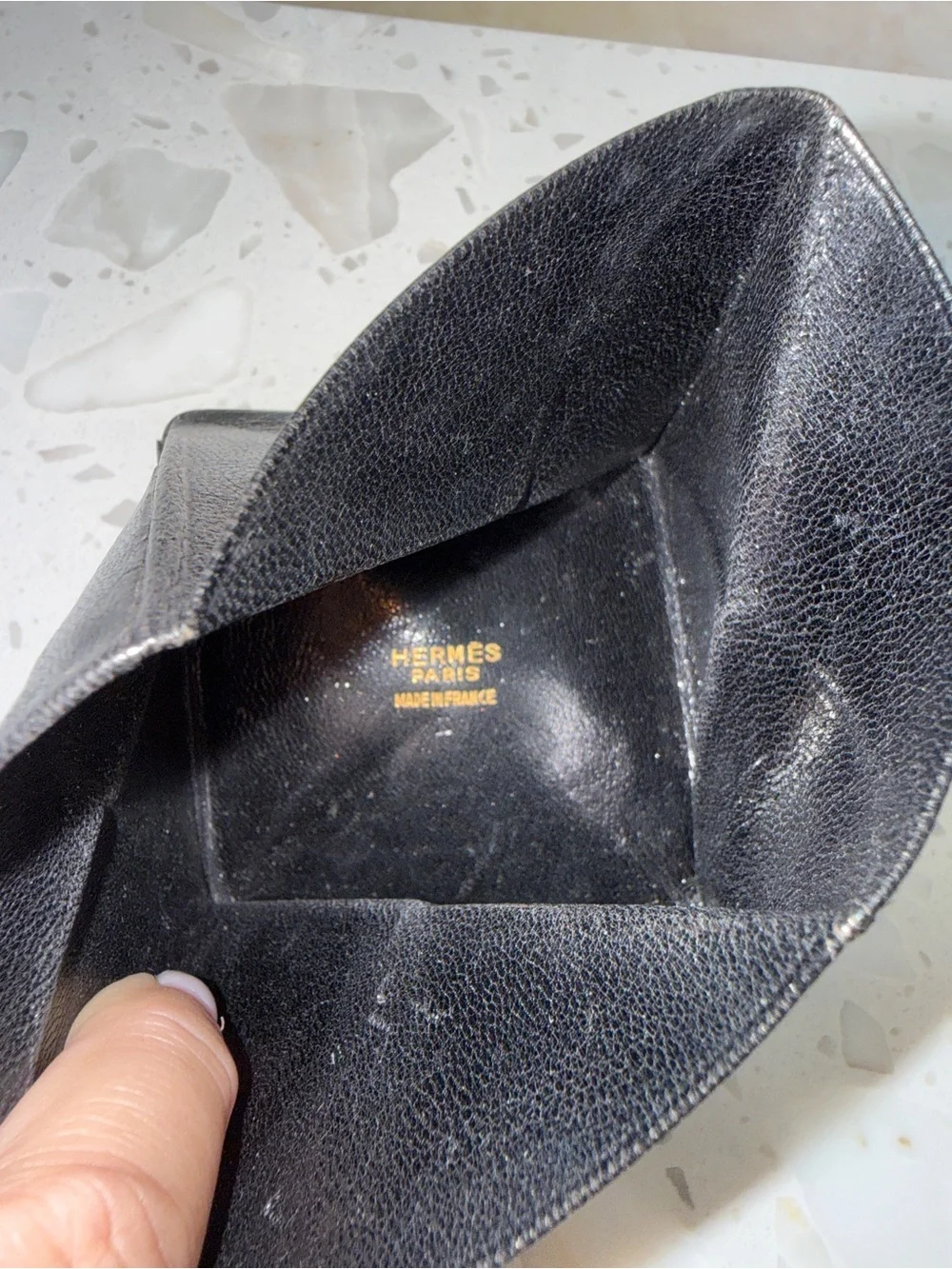 Hermes Black Zulu Pyramid-Fold Leather coin pouch